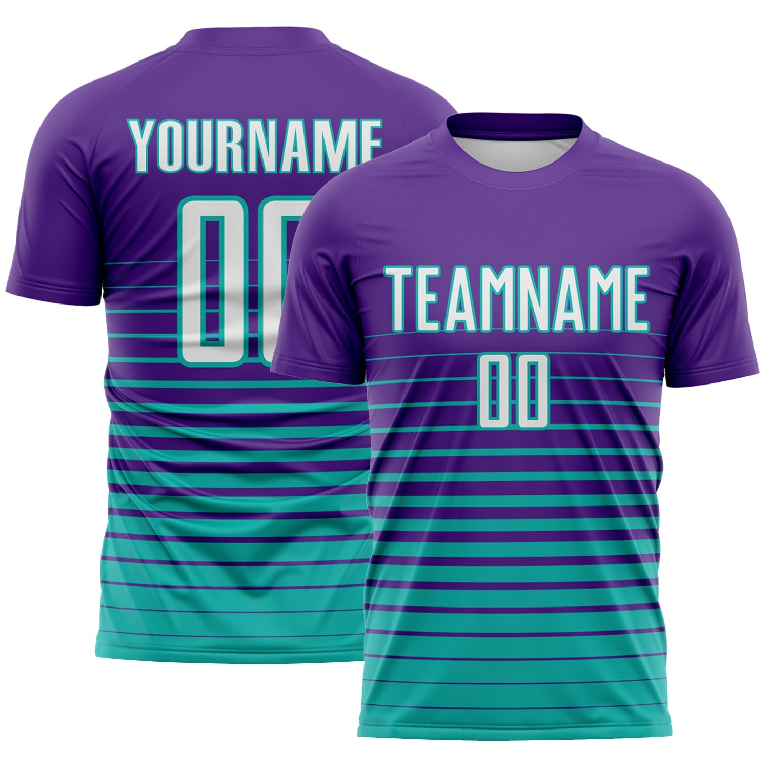 Custom Purple White-Aqua Gradient Pinstripe Sublimation Soccer Uniform Jersey - Main View