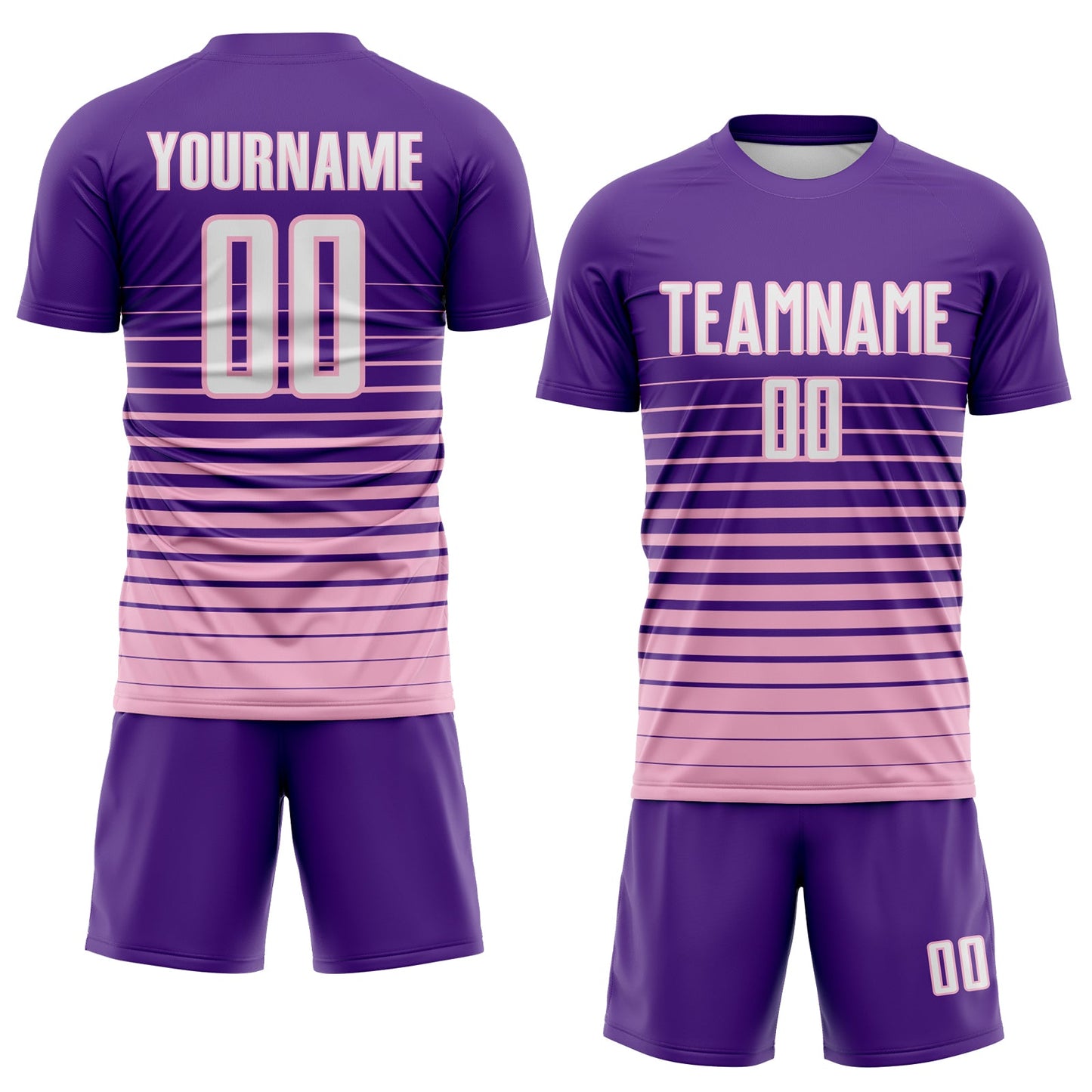 Custom Purple White-Light Pink Gradient Pinstripe Sublimation Soccer Uniform Jersey view 2