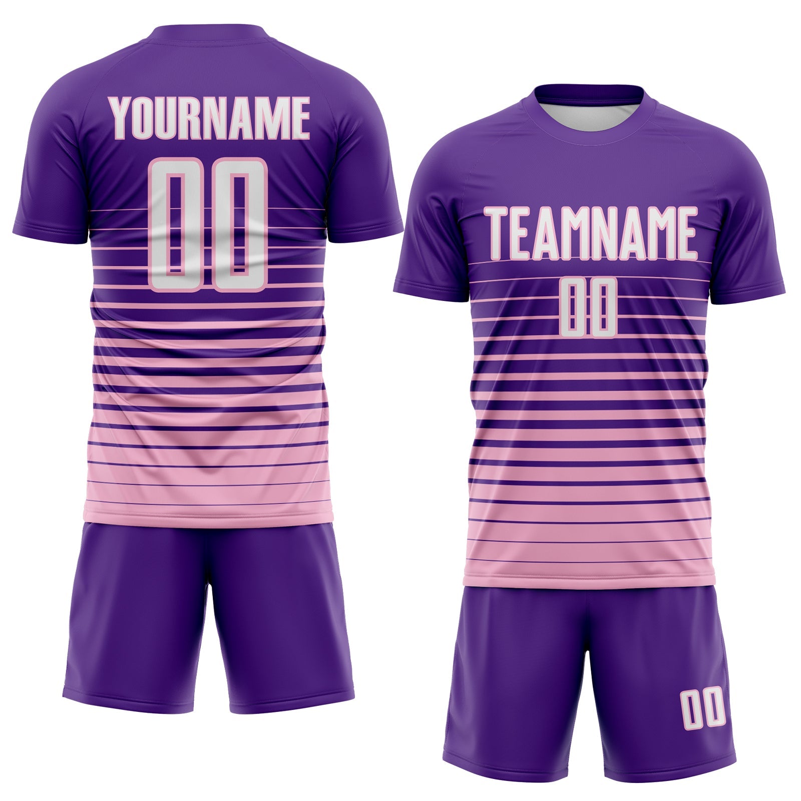 Custom Purple White-Light Pink Gradient Pinstripe Sublimation Soccer Uniform Jersey view 2