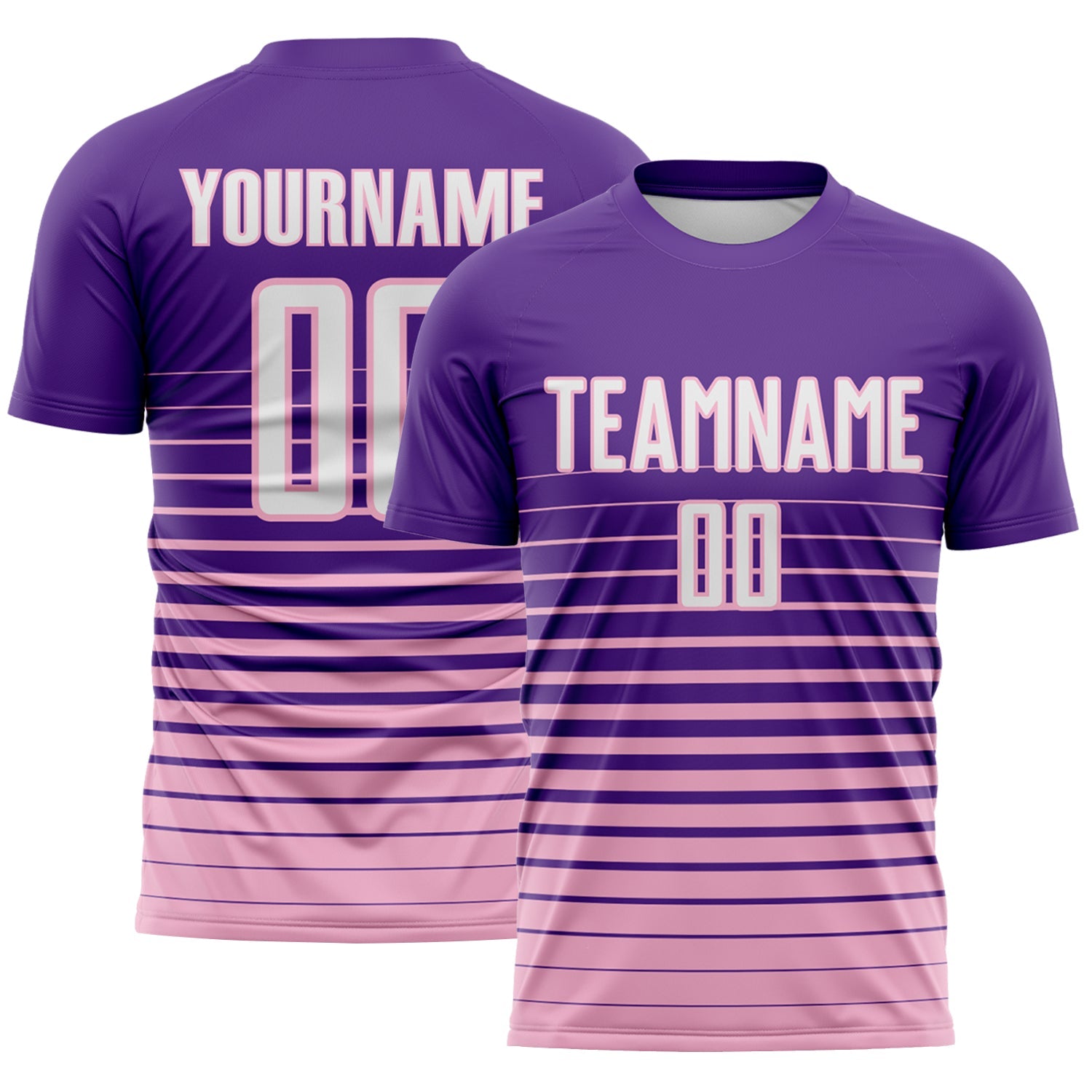 Custom Purple White-Light Pink Gradient Pinstripe Sublimation Soccer Uniform Jersey - Main View
