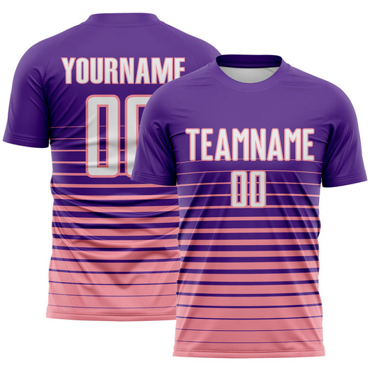 Custom Purple White-Medium Pink Gradient Pinstripe Sublimation Soccer Uniform Jersey - Main View