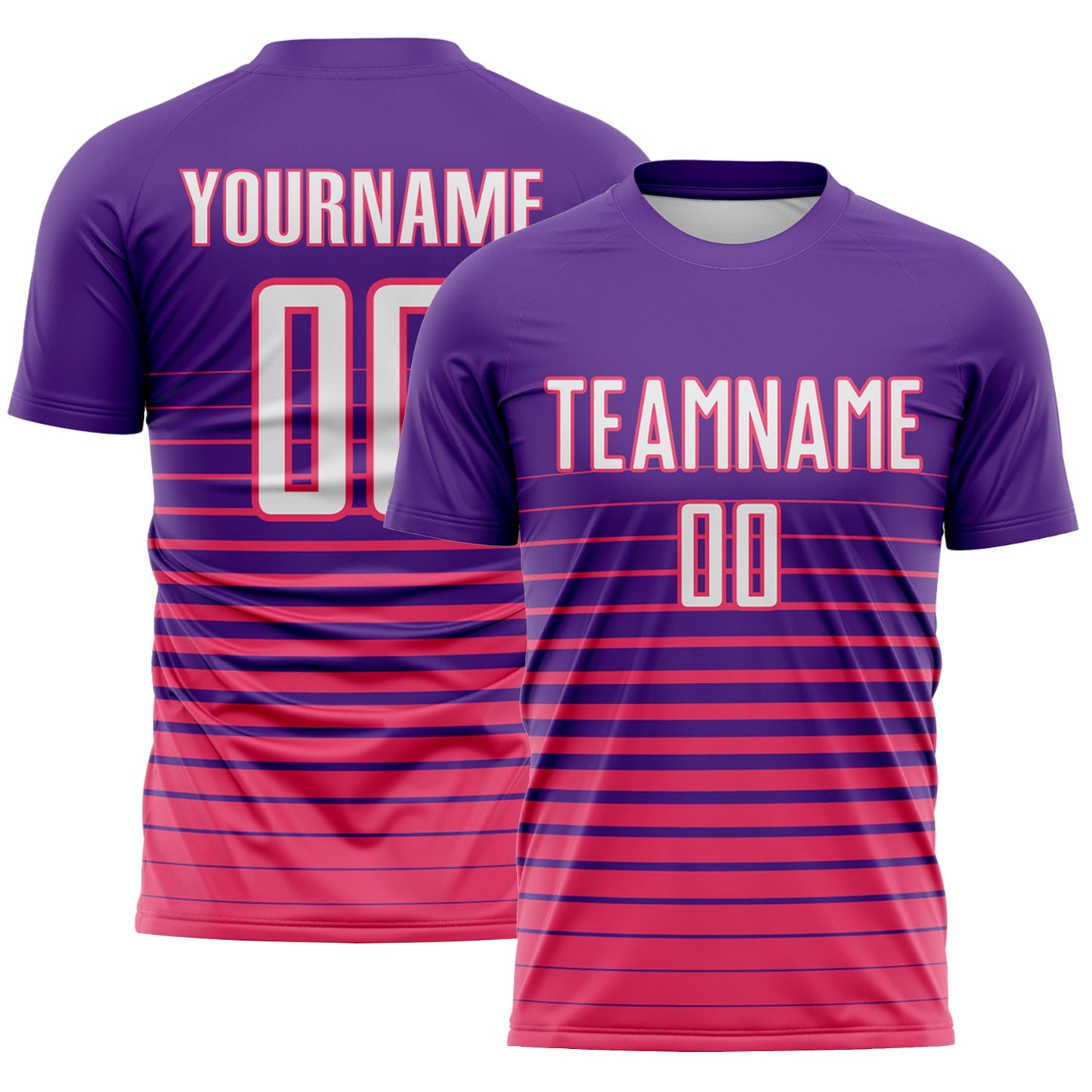 Custom Purple White-Neon Pink Gradient Pinstripe Sublimation Soccer Uniform Jersey - Main View