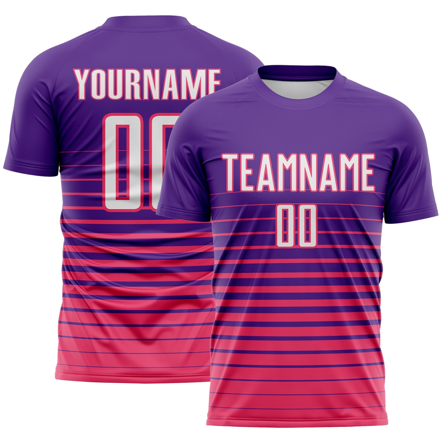 Custom Purple White-Neon Pink Gradient Pinstripe Sublimation Soccer Uniform Jersey - Main View