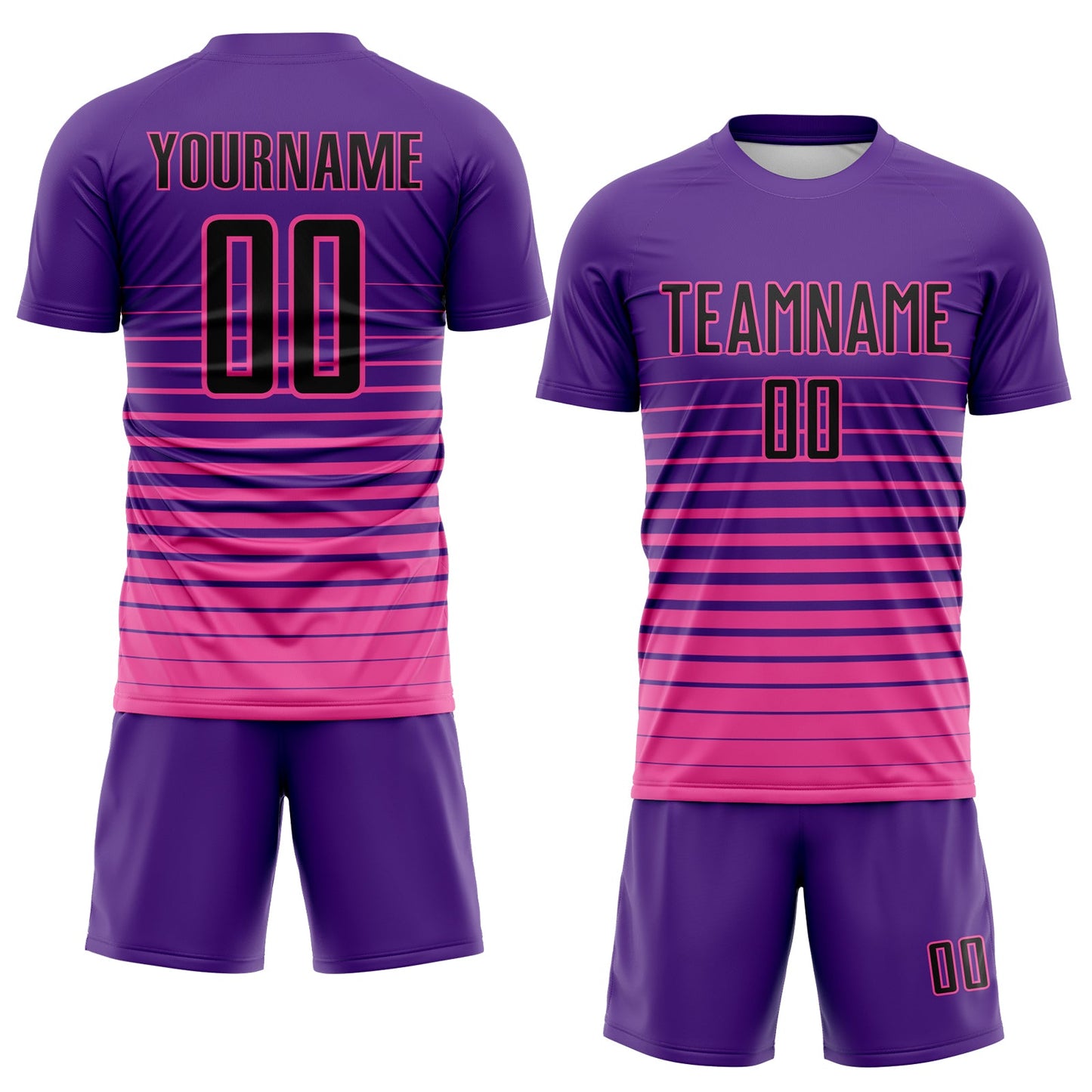 Custom Purple Black-Pink Gradient Pinstripe Sublimation Soccer Uniform Jersey view 2