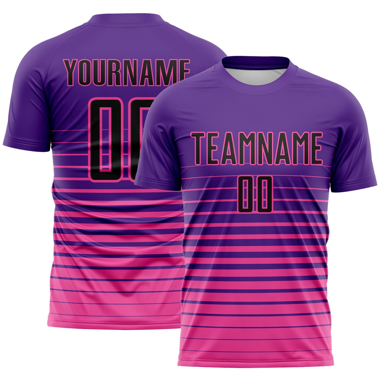Custom Purple Black-Pink Gradient Pinstripe Sublimation Soccer Uniform Jersey - Main View