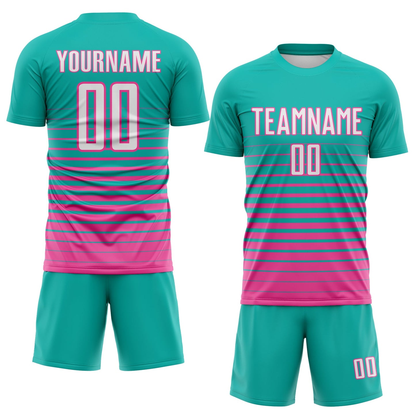 Custom Aqua White-Pink Gradient Pinstripe Sublimation Soccer Uniform Jersey view 2