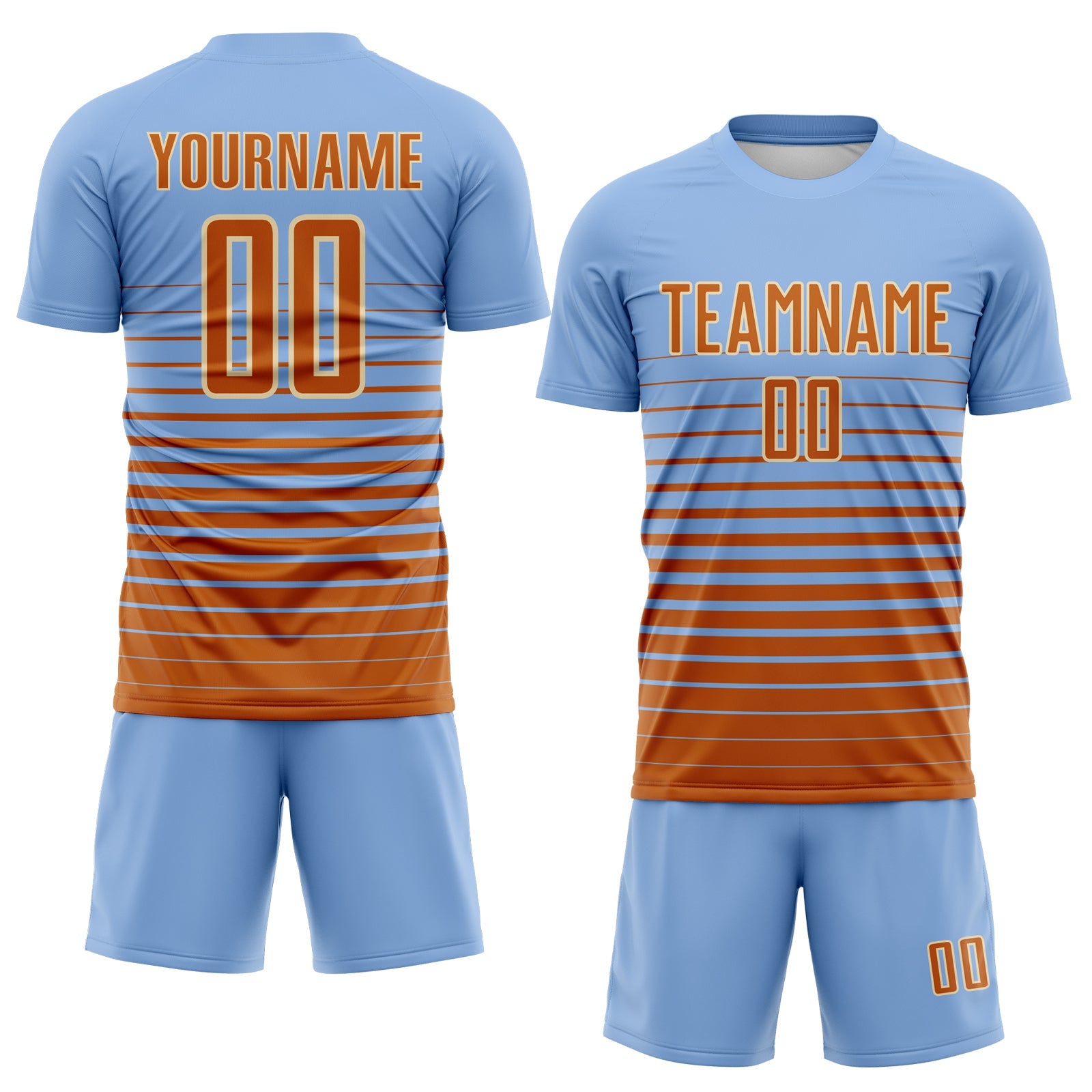 Custom Light Blue Bay Orange-Cream Gradient Pinstripe Sublimation Soccer Uniform Jersey view 2