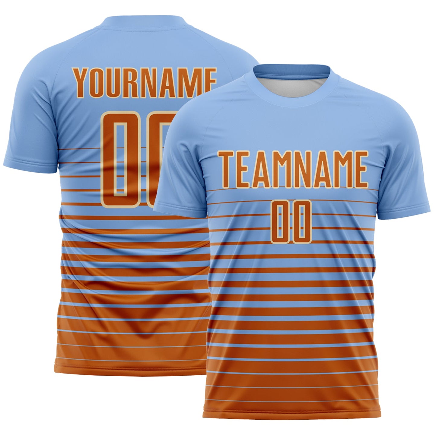 Custom Light Blue Bay Orange-Cream Gradient Pinstripe Sublimation Soccer Uniform Jersey - Main View