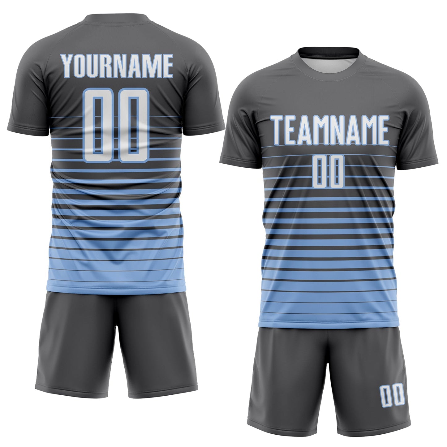 Custom Steel Gray White-Light Blue Gradient Pinstripe Sublimation Soccer Uniform Jersey view 2