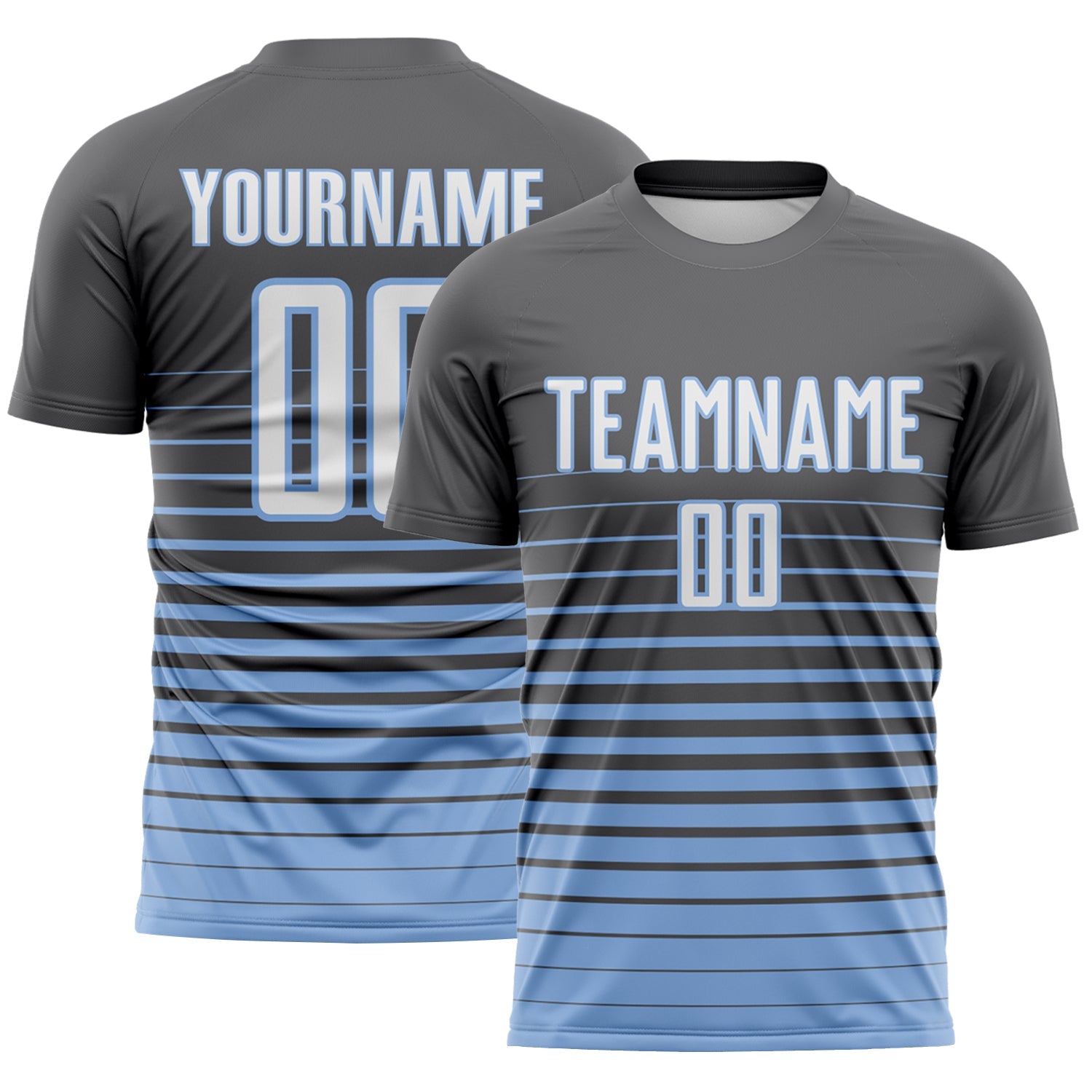 Custom Steel Gray White-Light Blue Gradient Pinstripe Sublimation Soccer Uniform Jersey - Main View