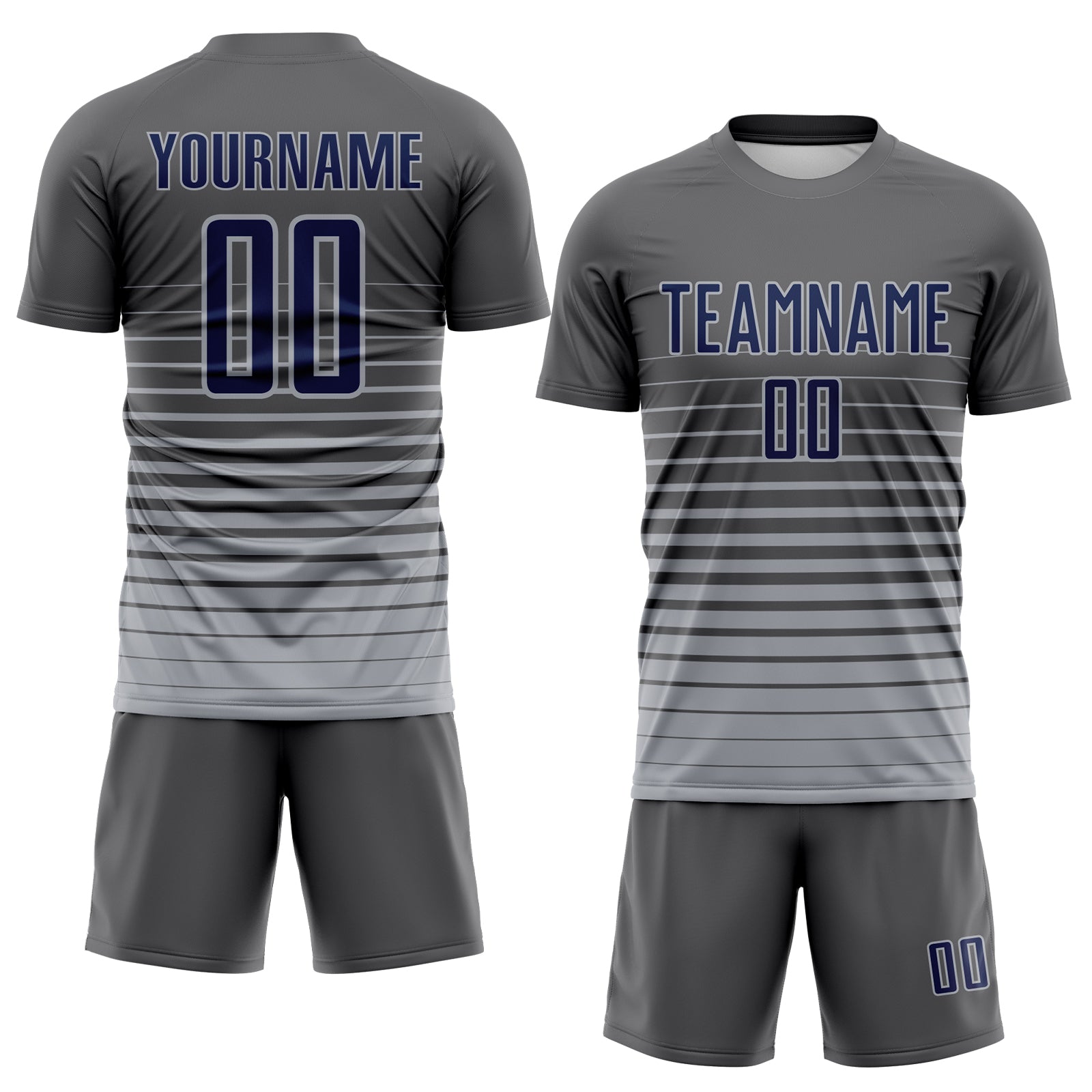 Custom Steel Gray Navy-Gray Gradient Pinstripe Sublimation Soccer Uniform Jersey view 2
