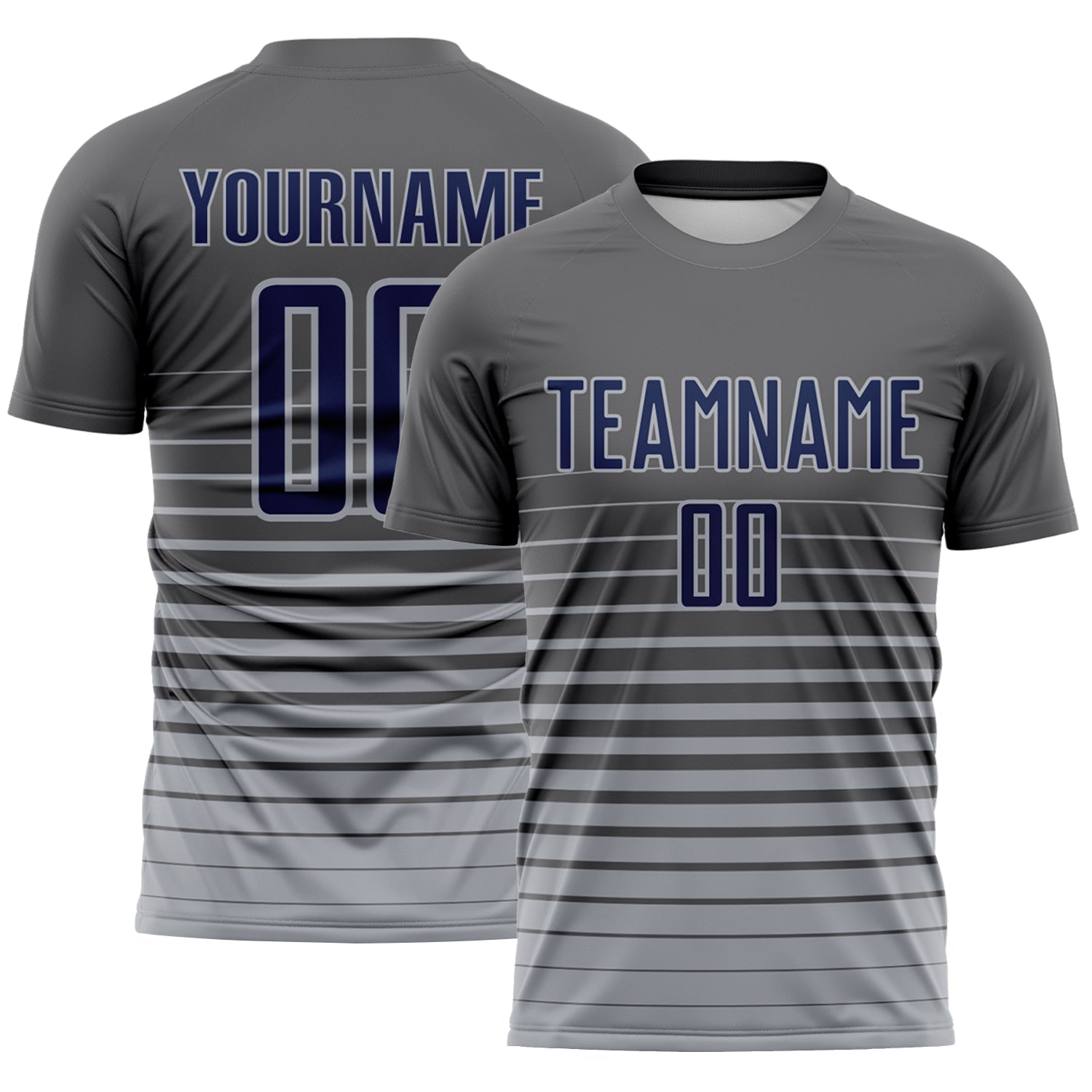 Custom Steel Gray Navy-Gray Gradient Pinstripe Sublimation Soccer Uniform Jersey - Main View