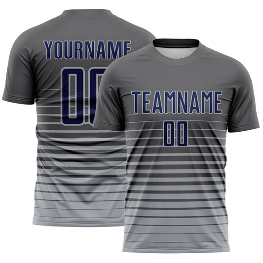 Custom Steel Gray Navy-Gray Gradient Pinstripe Sublimation Soccer Uniform Jersey - Main View