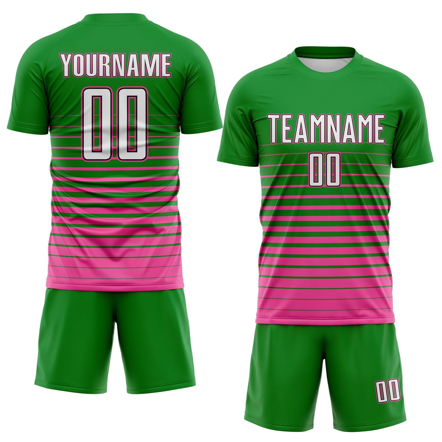 Custom Grass Green White Pink-Black Gradient Pinstripe Sublimation Soccer Uniform Jersey view 2