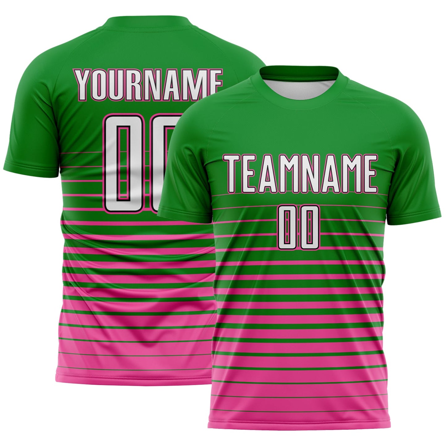 Custom Grass Green White Pink-Black Gradient Pinstripe Sublimation Soccer Uniform Jersey - Main View