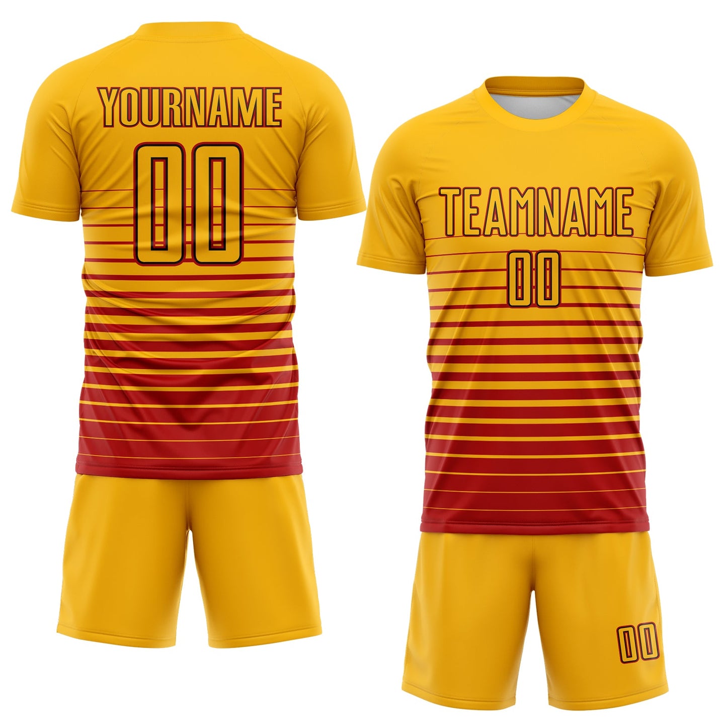 Custom Gold Red-Black Gradient Pinstripe Sublimation Soccer Uniform Jersey view 2