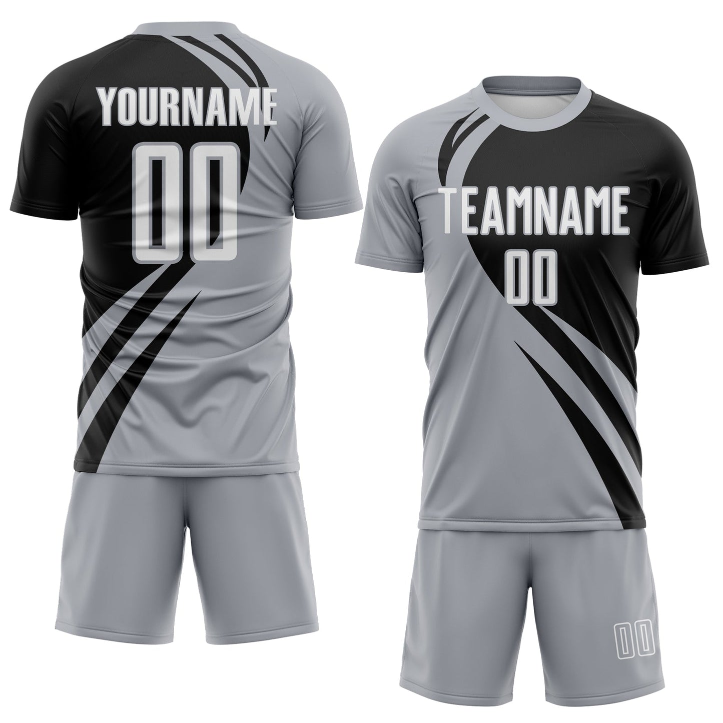 Custom Gray White-Black Diagonal Streamline Color Block Swirl Curve Lines Sublimation Soccer Uniform Jersey view 2