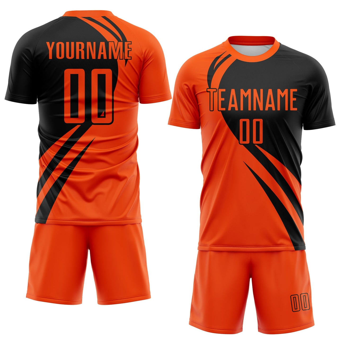 Custom Orange Black Diagonal Streamline Color Block Swirl Curve Lines Sublimation Soccer Uniform Jersey view 2