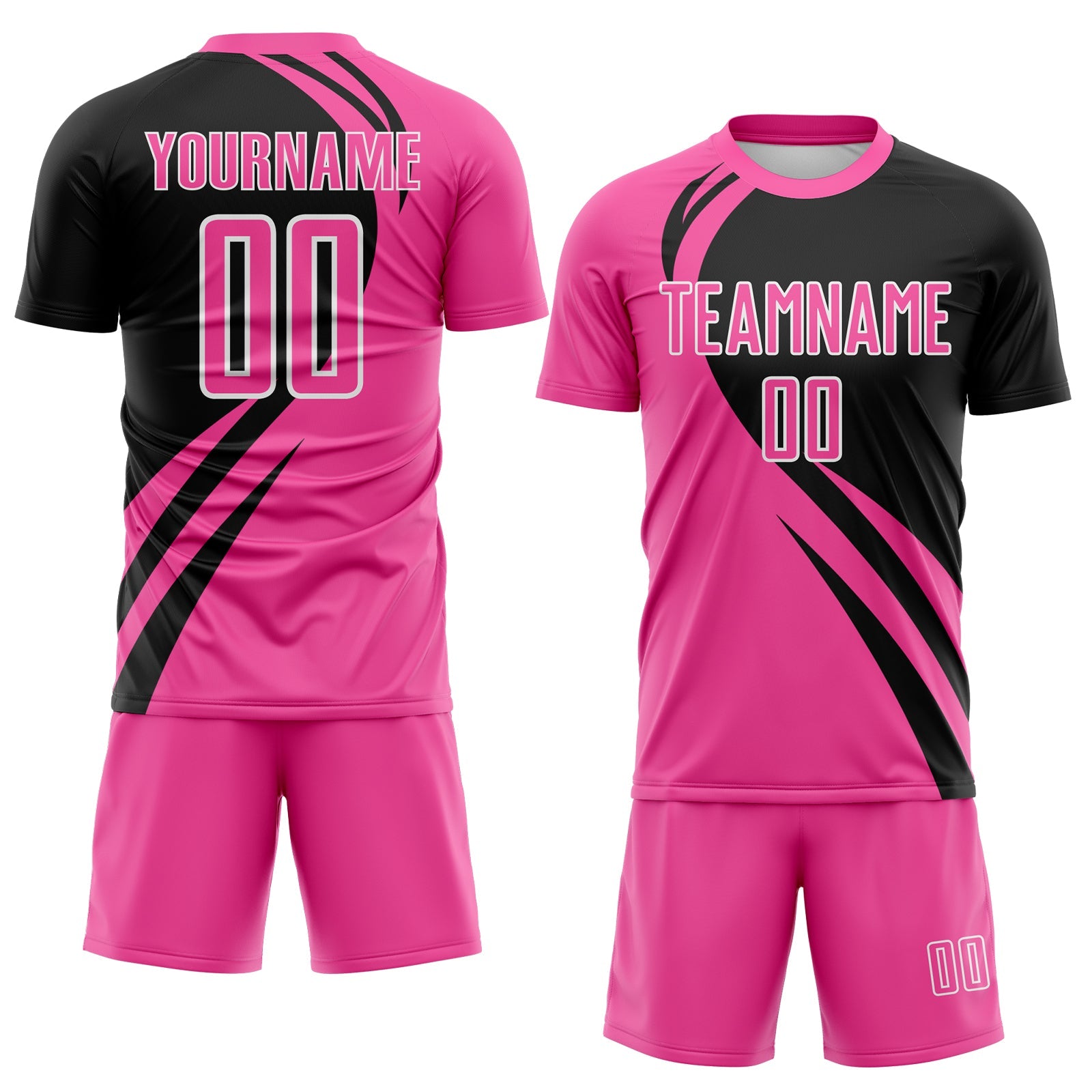Custom Pink Black-White Diagonal Streamline Color Block Swirl Curve Lines Sublimation Soccer Uniform Jersey view 2