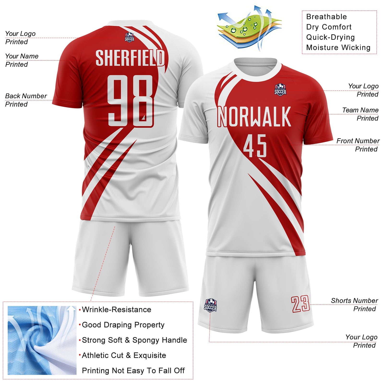 Custom White Navy Diagonal Streamline Color Block Swirl Curve Lines Sublimation Soccer Uniform Jersey view 3