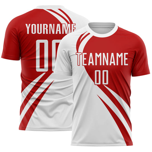 Custom White Navy Diagonal Streamline Color Block Swirl Curve Lines Sublimation Soccer Uniform Jersey - Main View