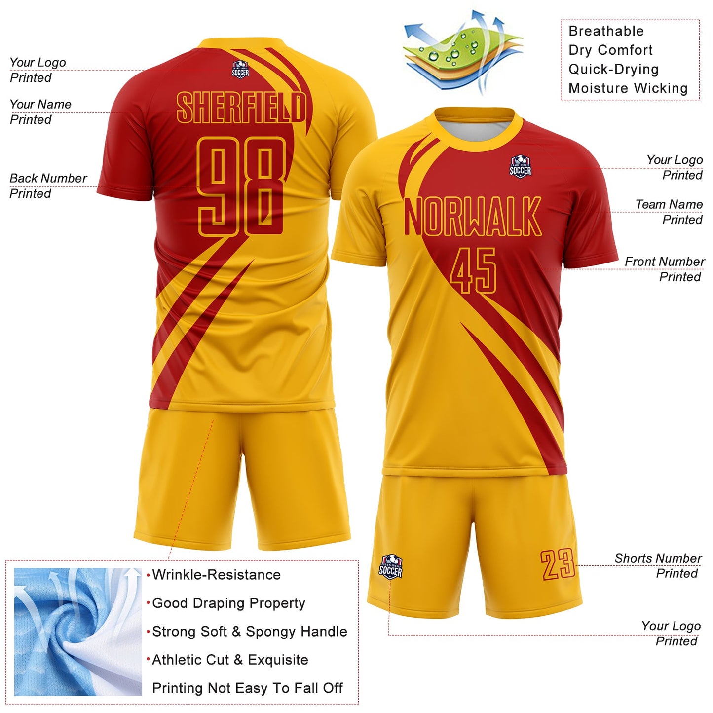 Custom Navy Red Diagonal Streamline Color Block Swirl Curve Lines Sublimation Soccer Uniform Jersey view 3
