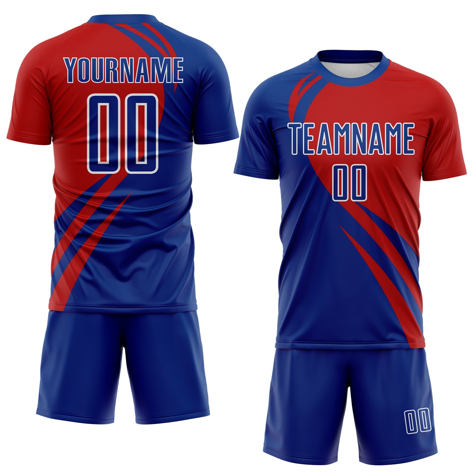 Custom Royal Red-White Diagonal Streamline Color Block Swirl Curve Lines Sublimation Soccer Uniform Jersey view 2