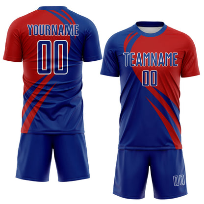 Custom Royal Red-White Diagonal Streamline Color Block Swirl Curve Lines Sublimation Soccer Uniform Jersey view 2