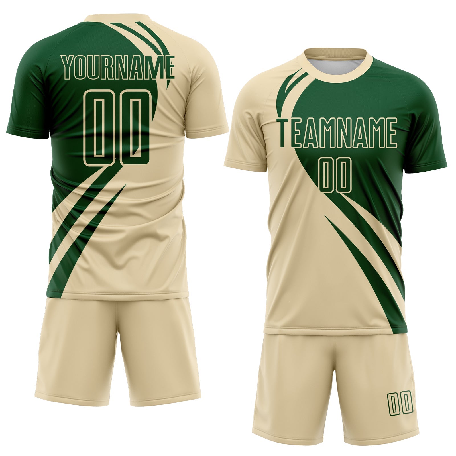 Custom Cream Green Diagonal Streamline Color Block Swirl Curve Lines Sublimation Soccer Uniform Jersey view 2