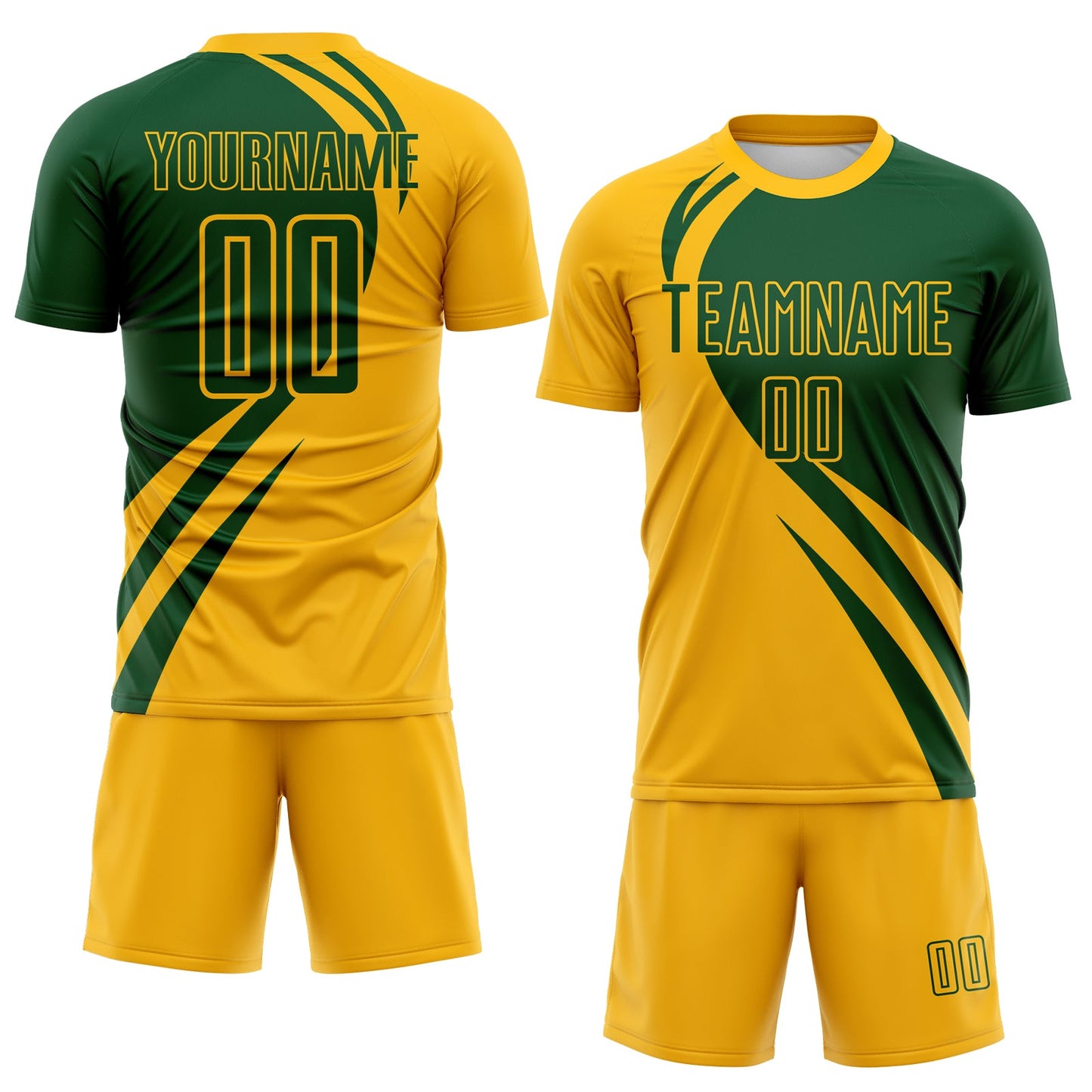 Custom Gold Green Diagonal Streamline Color Block Swirl Curve Lines Sublimation Soccer Uniform Jersey view 2