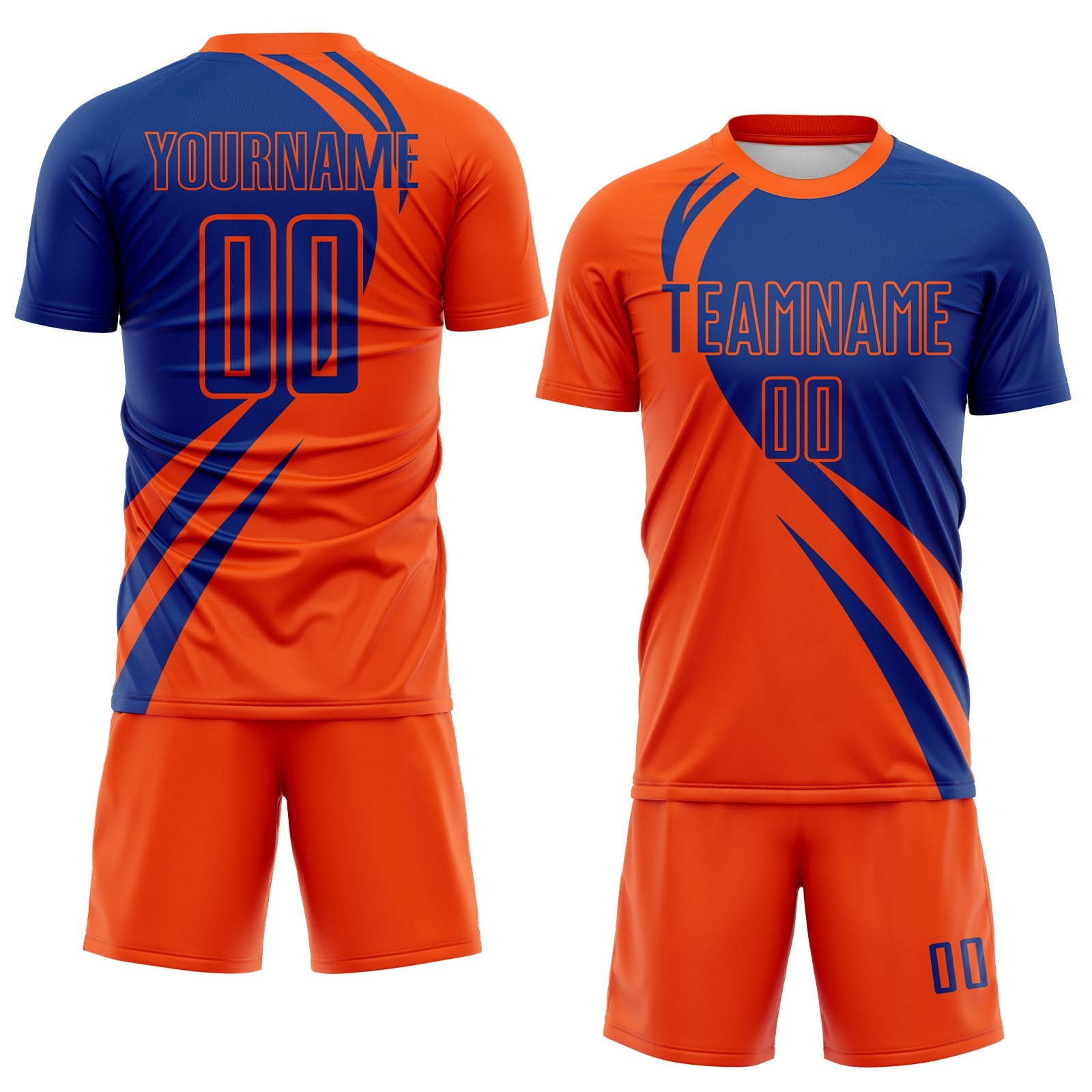 Custom Orange Royal Diagonal Streamline Color Block Swirl Curve Lines Sublimation Soccer Uniform Jersey view 2