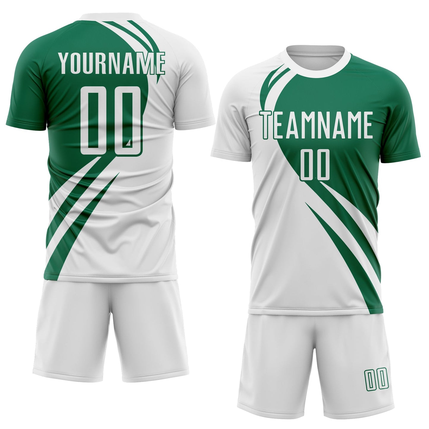 Custom White Kelly Green Diagonal Streamline Color Block Swirl Curve Lines Sublimation Soccer Uniform Jersey view 2