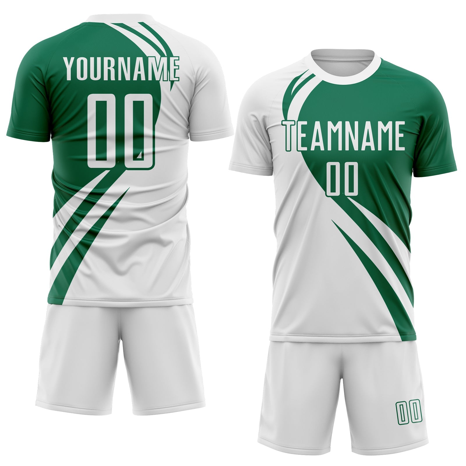 Custom White Kelly Green Diagonal Streamline Color Block Swirl Curve Lines Sublimation Soccer Uniform Jersey view 2