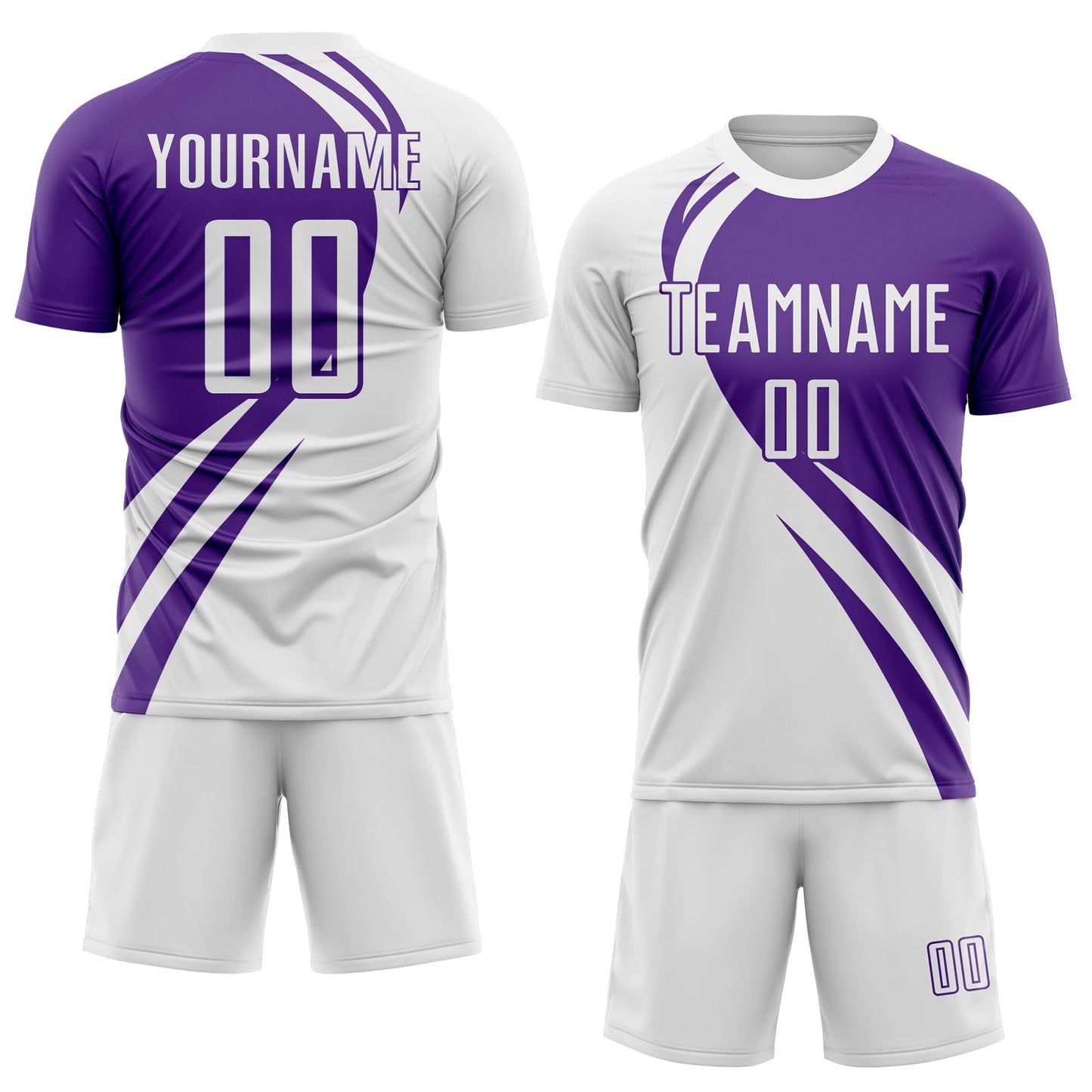Custom White Purple Diagonal Streamline Color Block Swirl Curve Lines Sublimation Soccer Uniform Jersey view 2