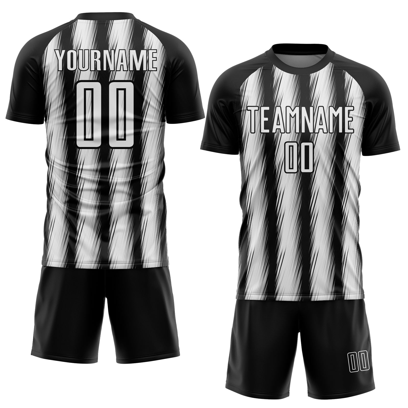 Custom Black White Vertical Brush Stroke Stripes Sublimation Soccer Uniform Jersey view 2