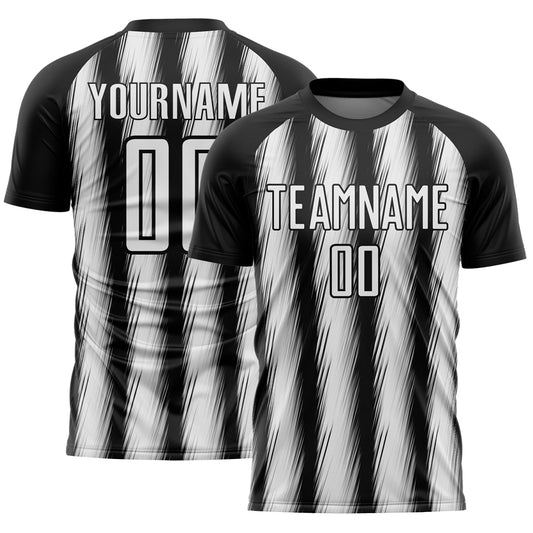 Custom Black White Vertical Brush Stroke Stripes Sublimation Soccer Uniform Jersey - Main View