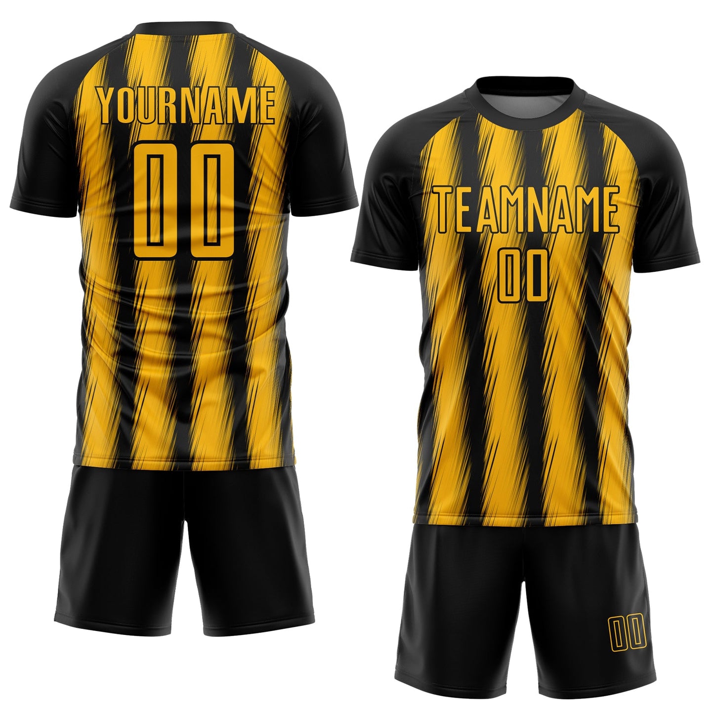 Custom Black Gold Vertical Brush Stroke Stripes Sublimation Soccer Uniform Jersey view 2