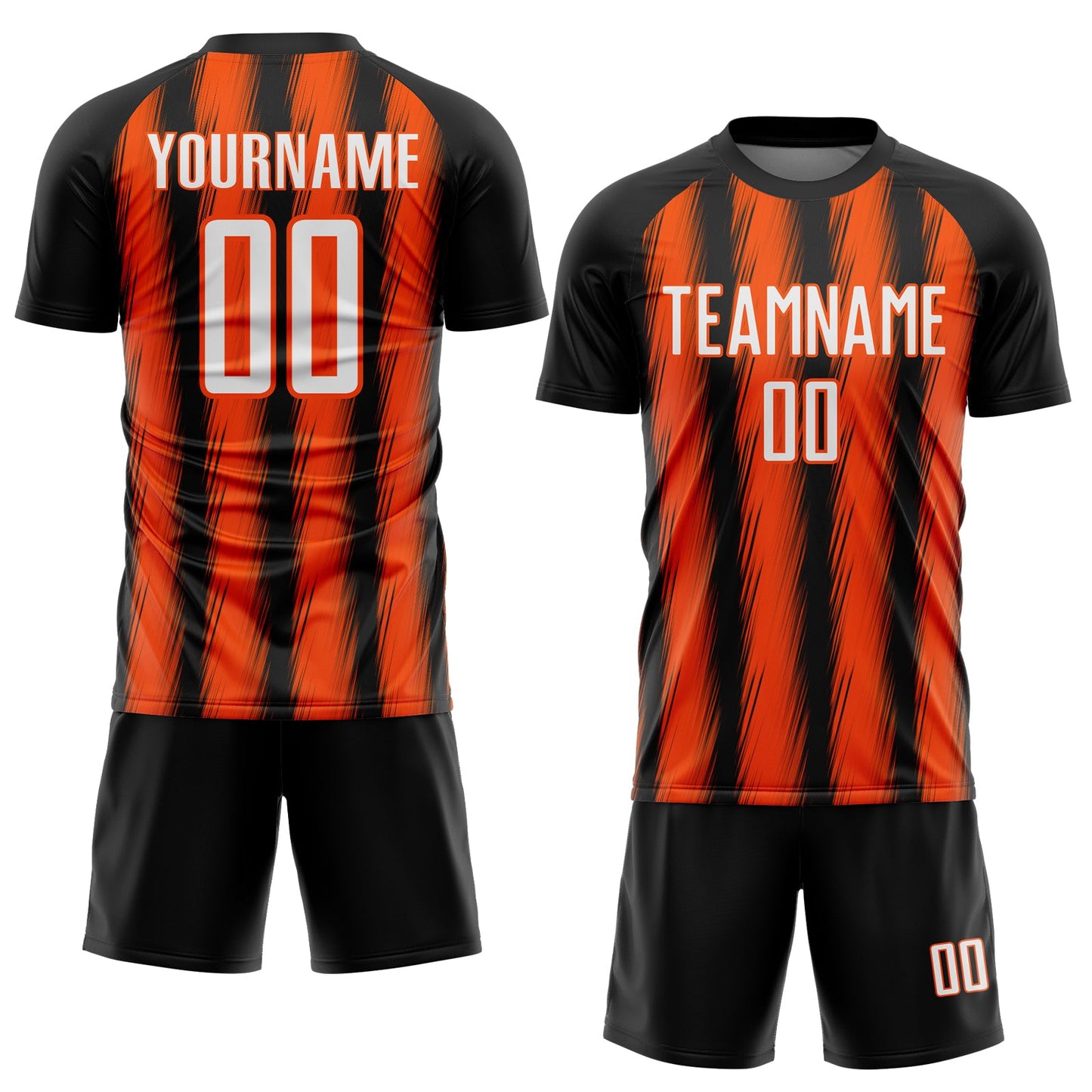 Custom Black White-Orange Vertical Brush Stroke Stripes Sublimation Soccer Uniform Jersey view 2