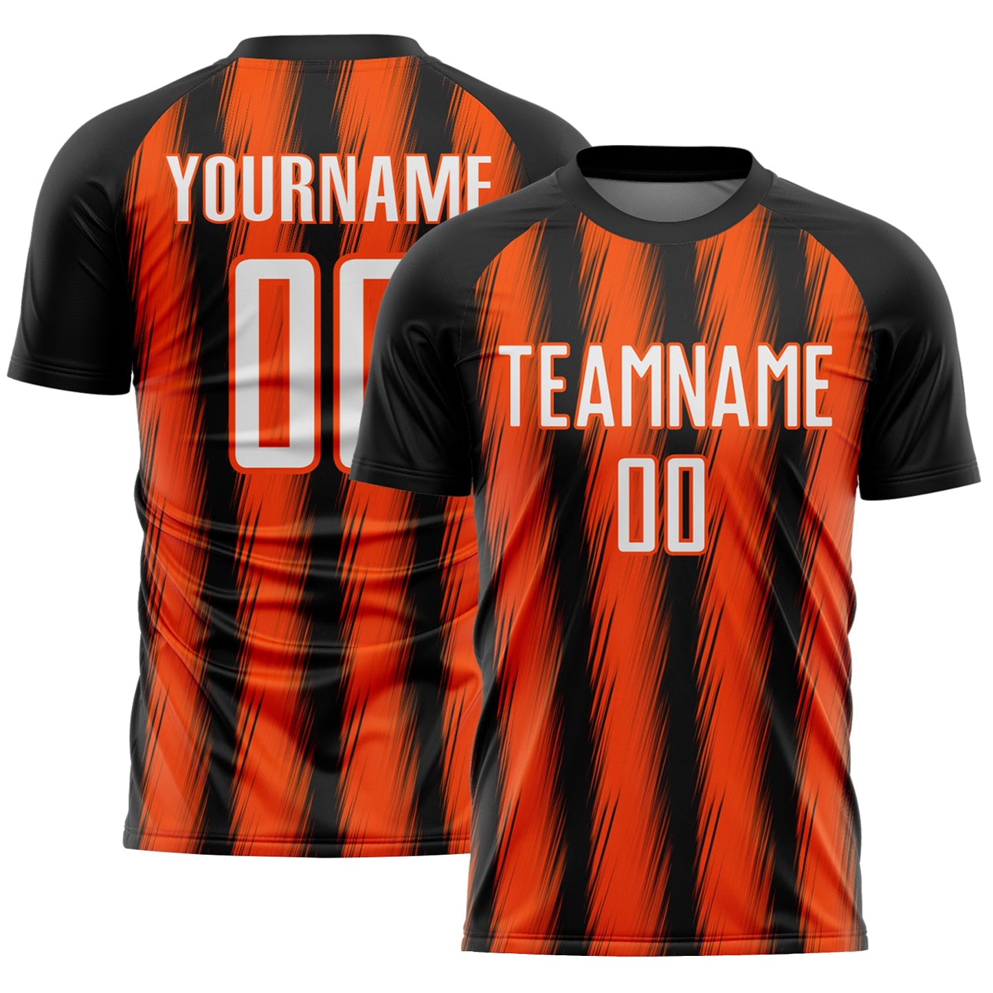 Custom Black White-Orange Vertical Brush Stroke Stripes Sublimation Soccer Uniform Jersey - Main View