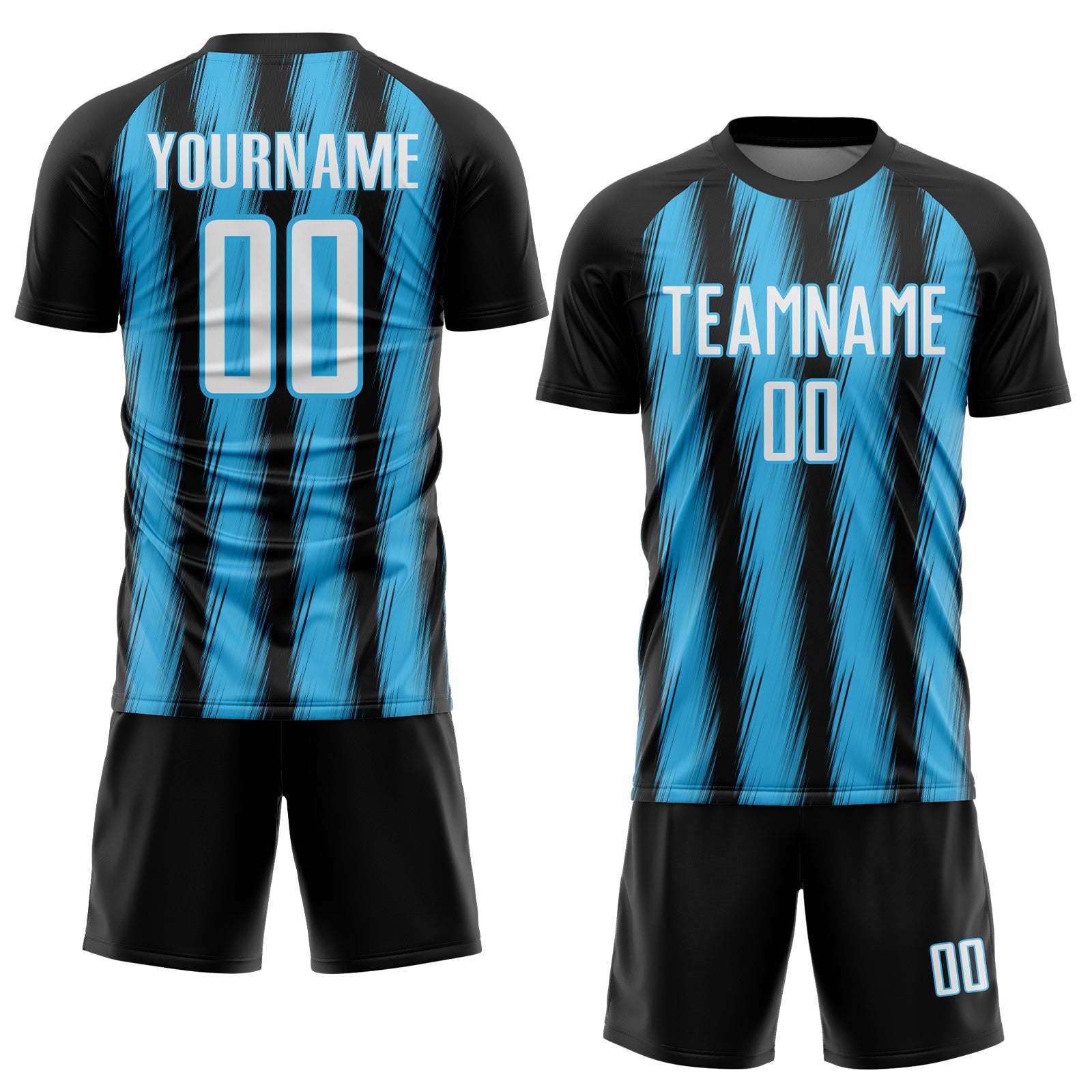 Custom Black White-Sky Blue Vertical Brush Stroke Stripes Sublimation Soccer Uniform Jersey view 2