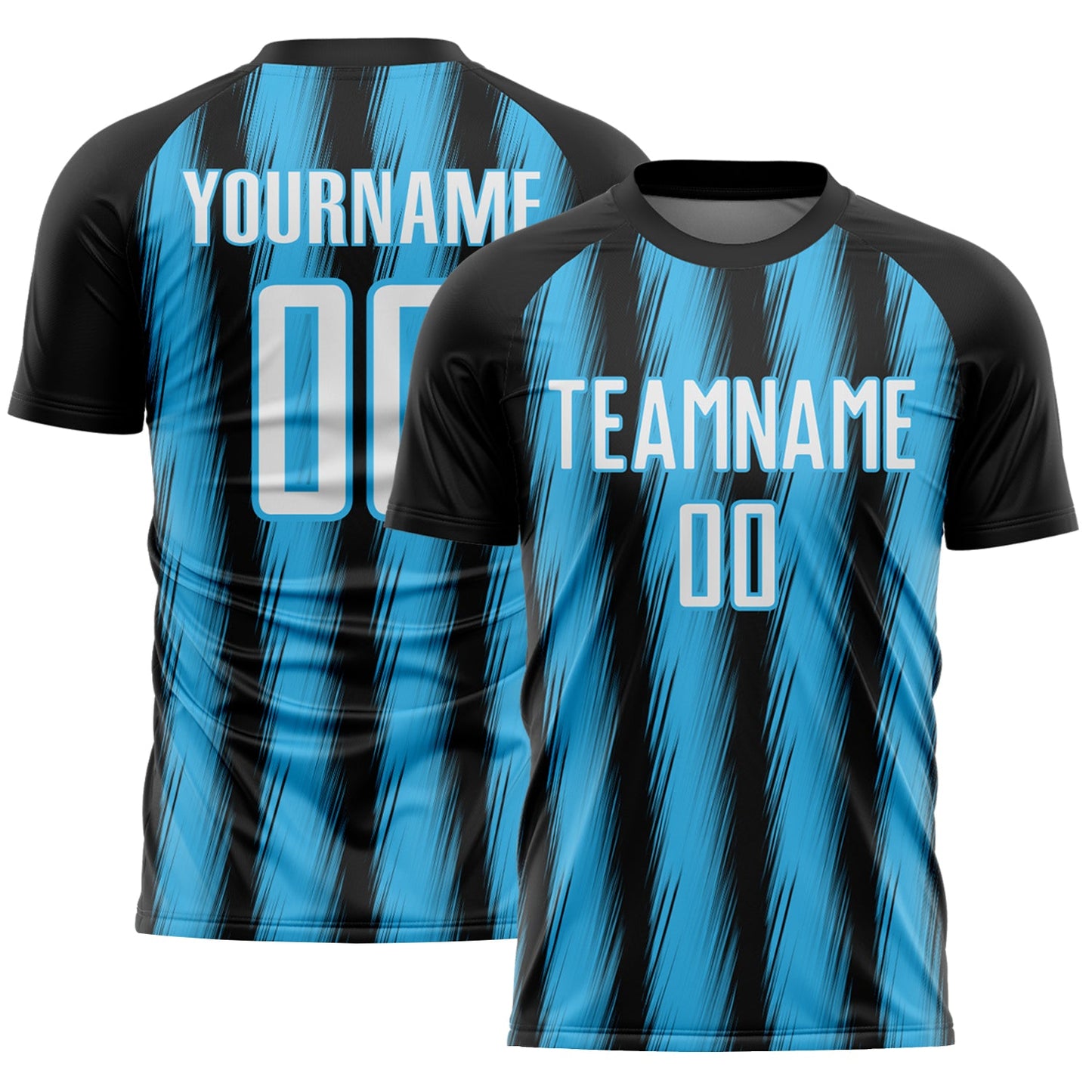 Custom Black White-Sky Blue Vertical Brush Stroke Stripes Sublimation Soccer Uniform Jersey - Main View