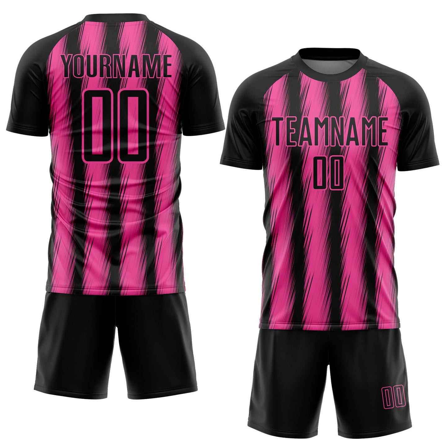 Custom Black Pink Vertical Brush Stroke Stripes Sublimation Soccer Uniform Jersey view 2