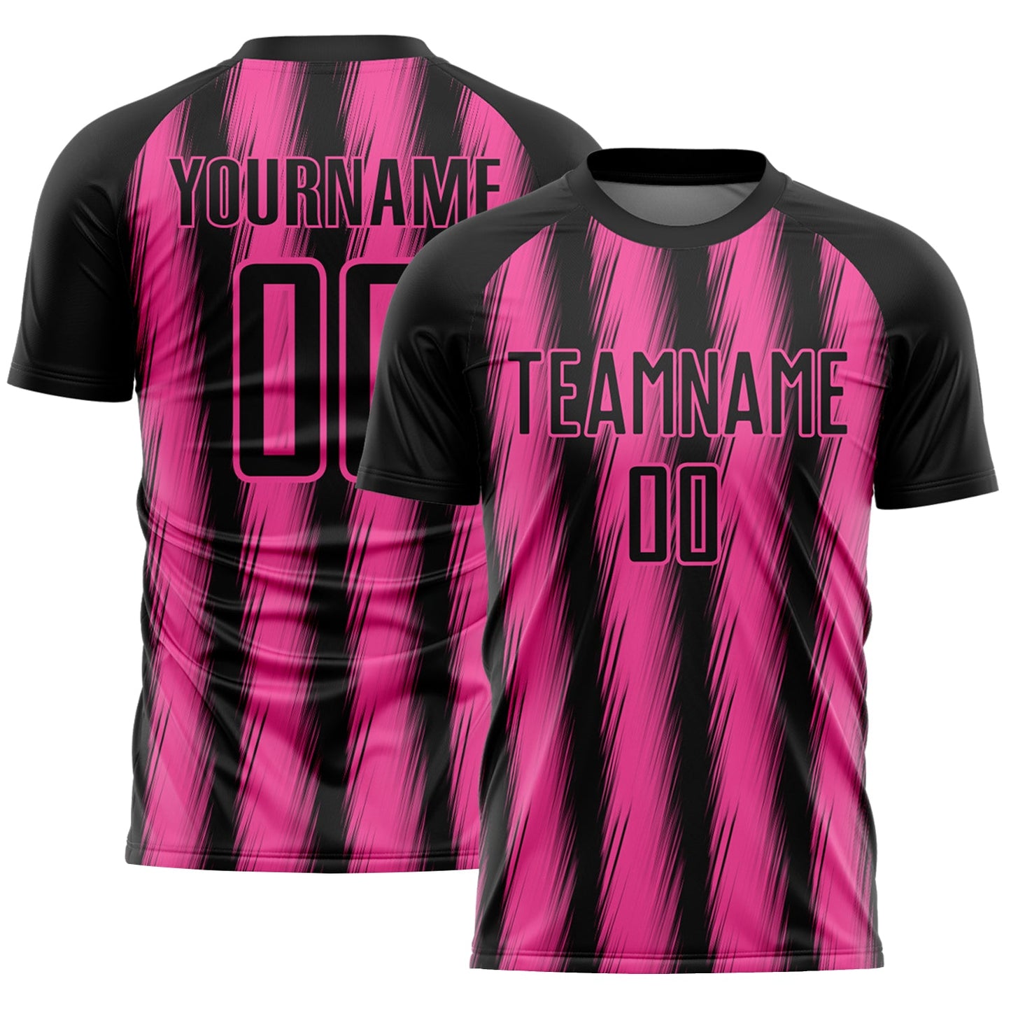 Custom Black Pink Vertical Brush Stroke Stripes Sublimation Soccer Uniform Jersey - Main View