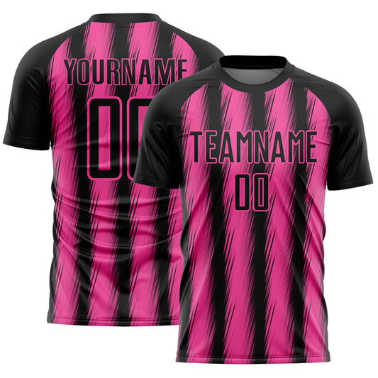Custom Black Pink Vertical Brush Stroke Stripes Sublimation Soccer Uniform Jersey - Main View