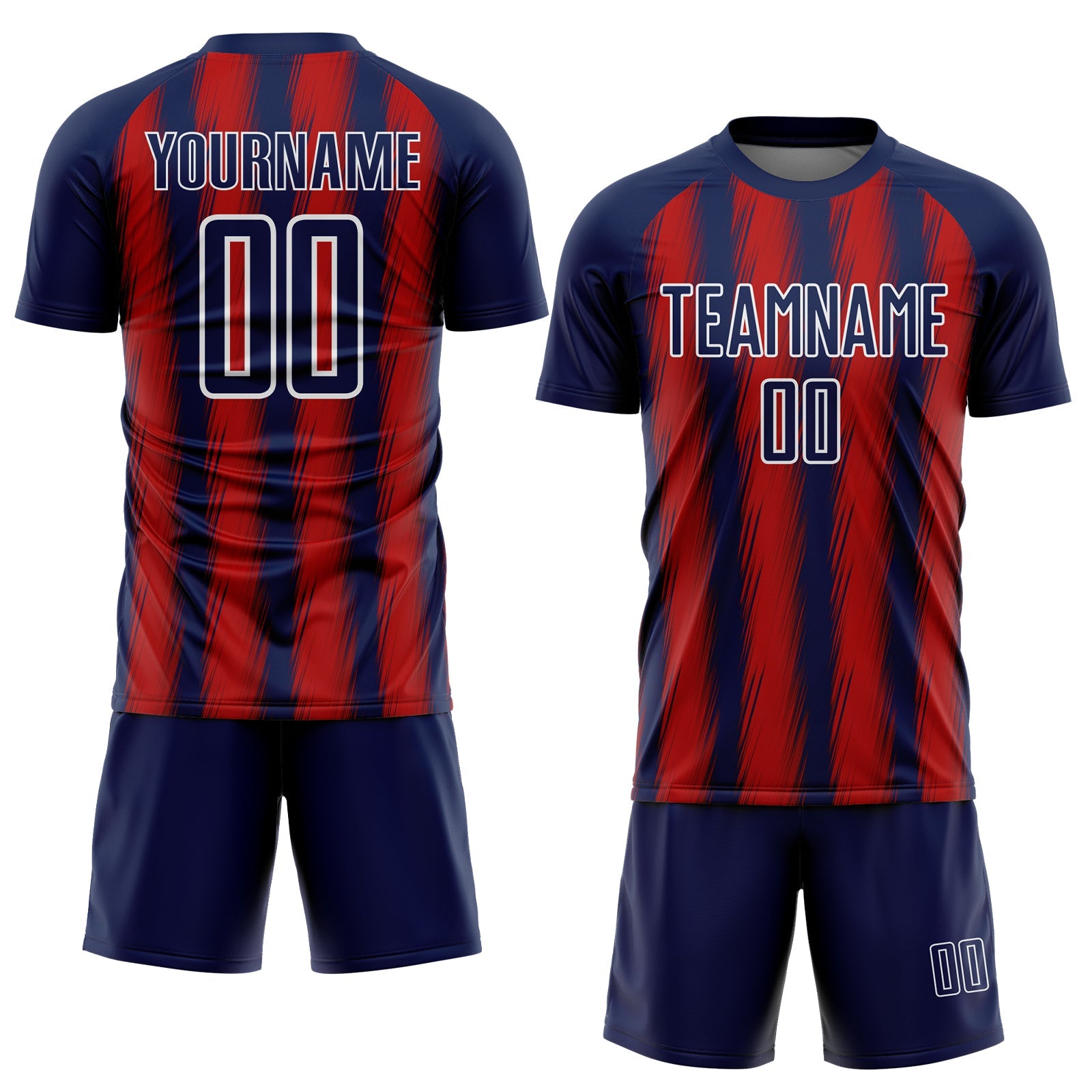 Custom Navy Red-White Vertical Brush Stroke Stripes Sublimation Soccer Uniform Jersey view 2