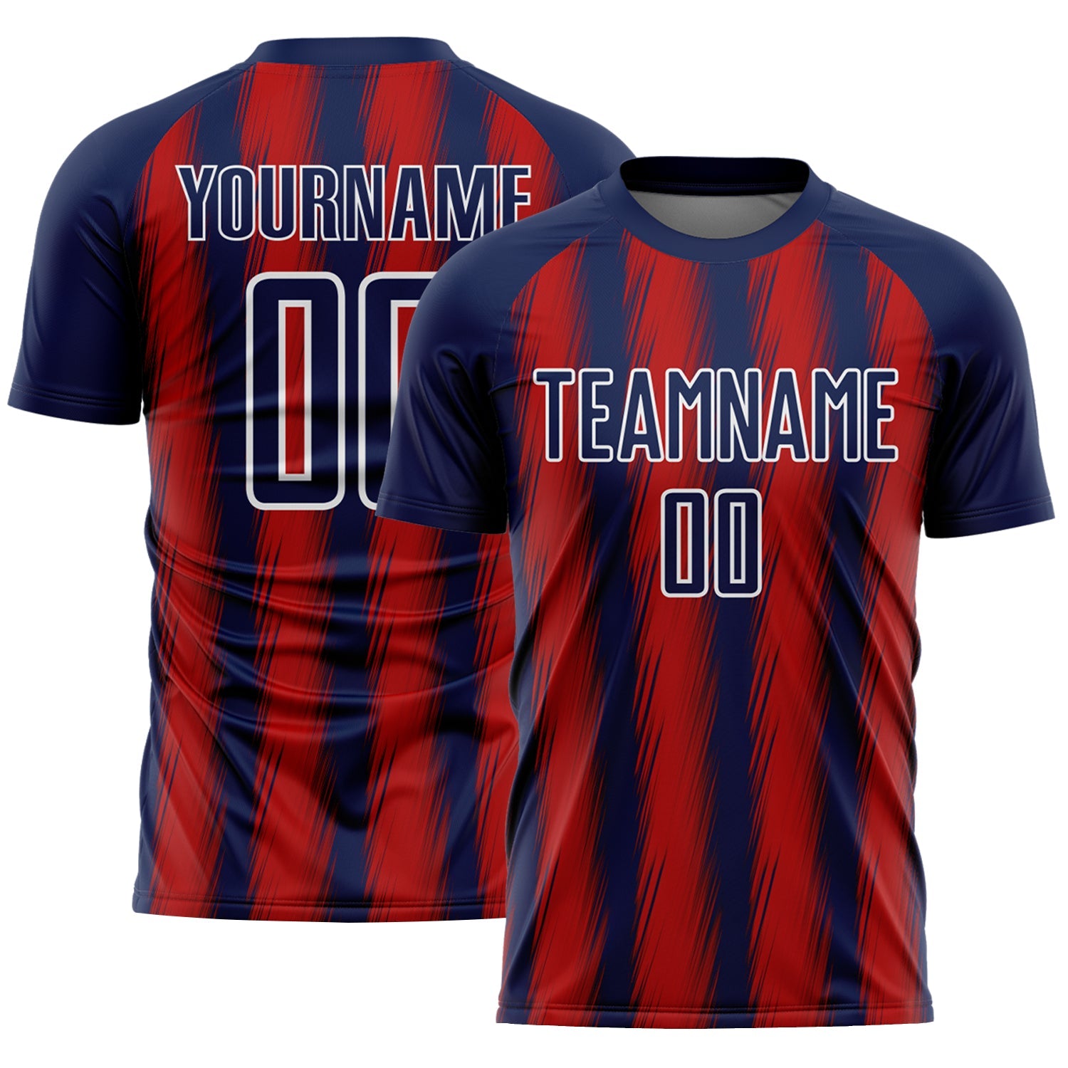 Custom Navy Red-White Vertical Brush Stroke Stripes Sublimation Soccer Uniform Jersey - Main View