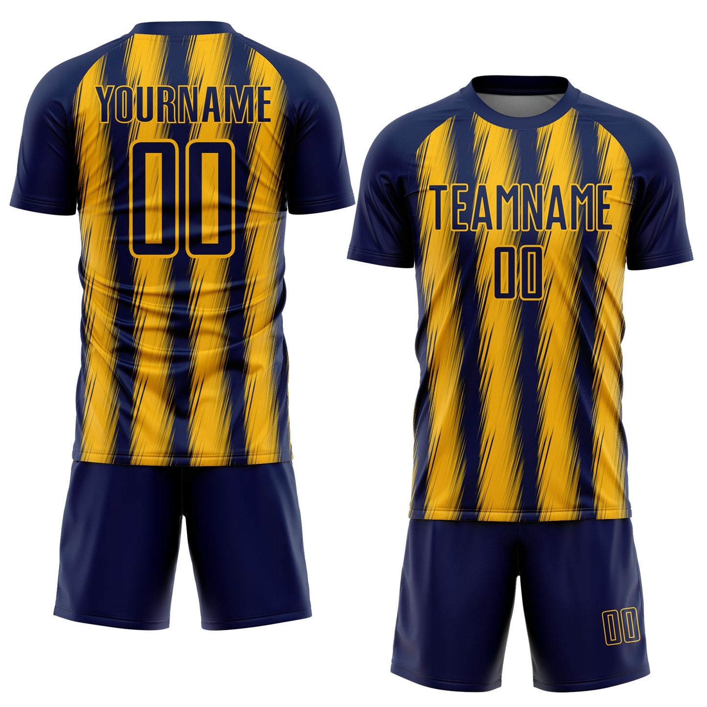 Custom Navy Gold Vertical Brush Stroke Stripes Sublimation Soccer Uniform Jersey view 2