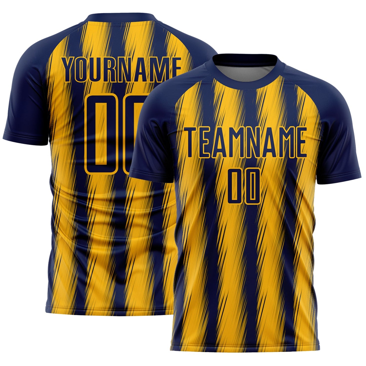 Custom Navy Gold Vertical Brush Stroke Stripes Sublimation Soccer Uniform Jersey - Main View