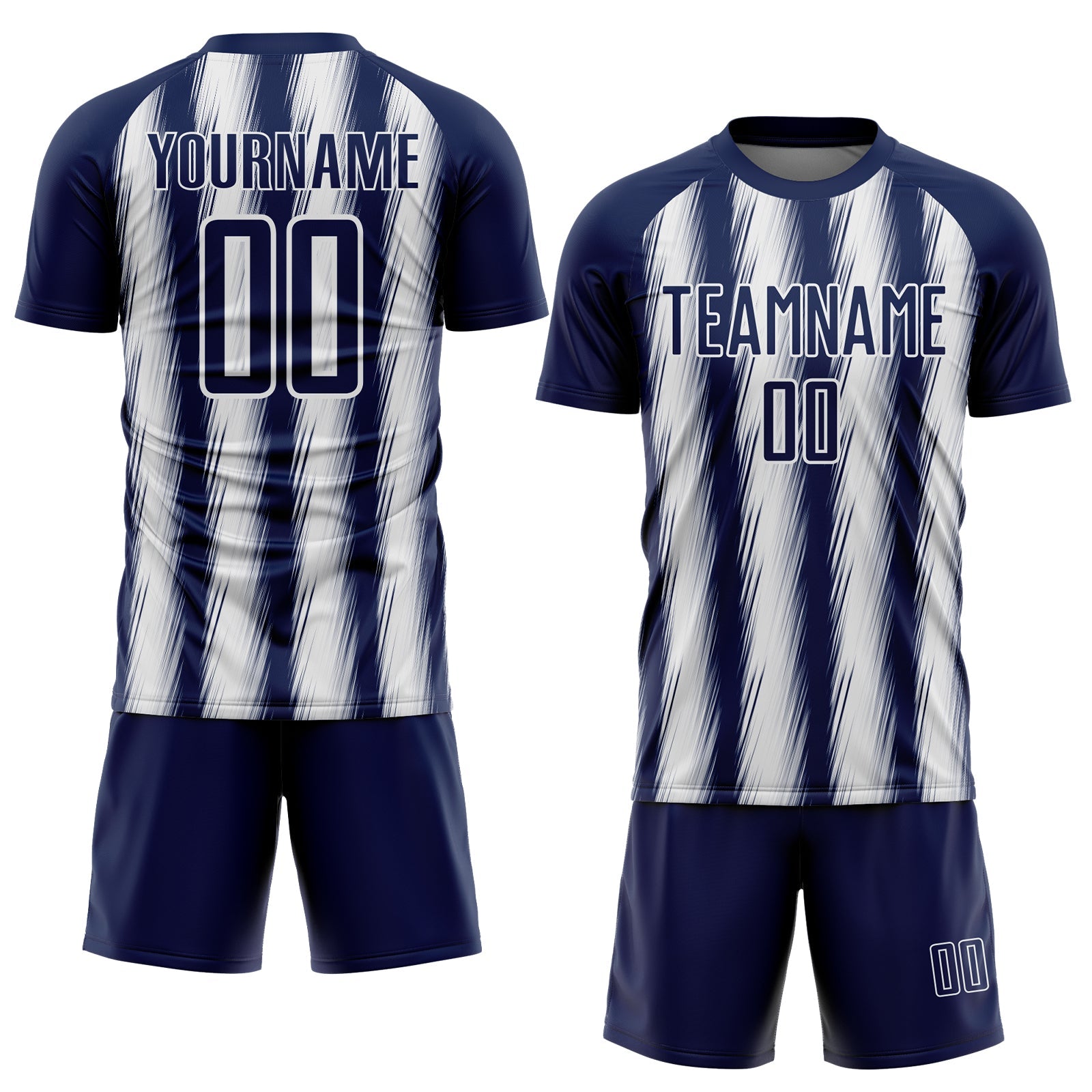 Custom Navy White Vertical Brush Stroke Stripes Sublimation Soccer Uniform Jersey view 2