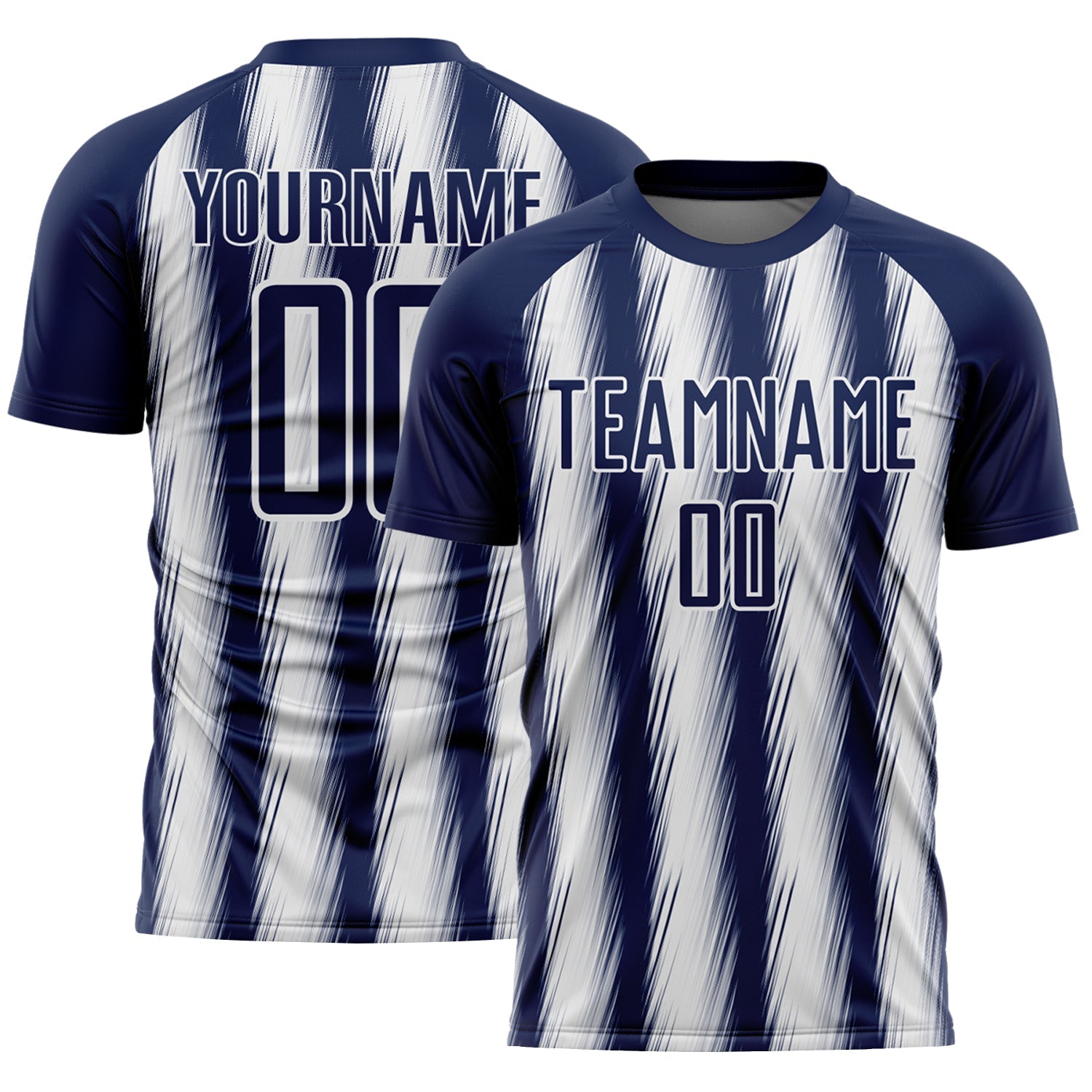 Custom Navy White Vertical Brush Stroke Stripes Sublimation Soccer Uniform Jersey - Main View